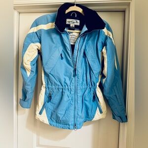 Obermeyer Women's Ski Jacket in Blue and Cream waterproof and breathable